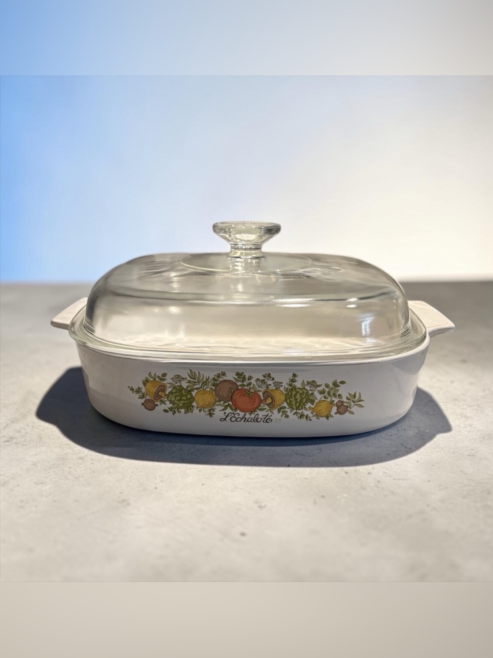 Vintage Corning Ware L’Echalote Casserole Dish w/ Glass Lid 12” Square